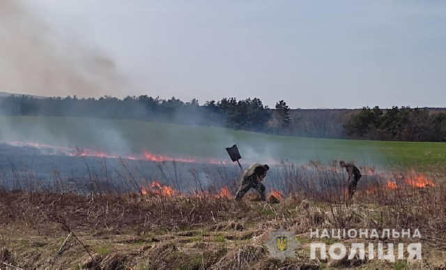 Поліцейські ліквідовують загоряння трави, яку підпалюють безвідповідальні громадяни